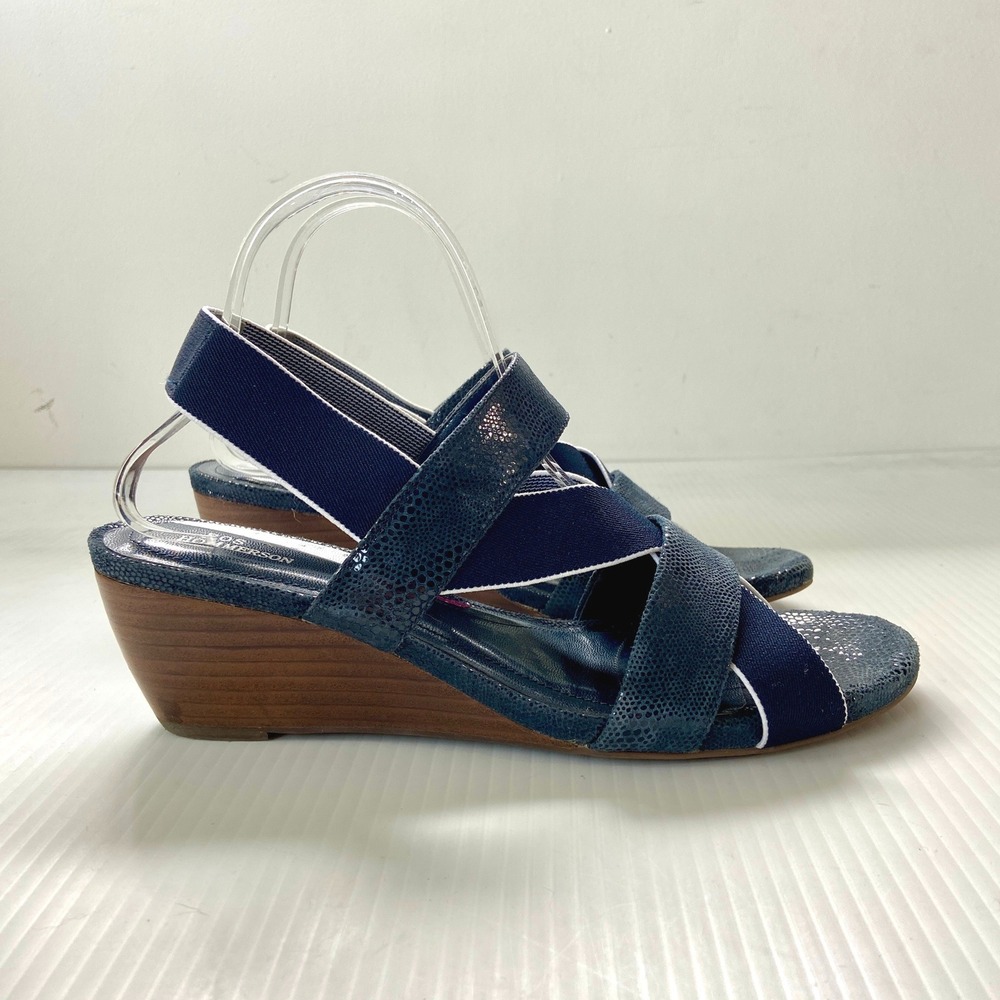 Ros Hommerson Wynona Wedge Sandal Navy Blue Womens 10